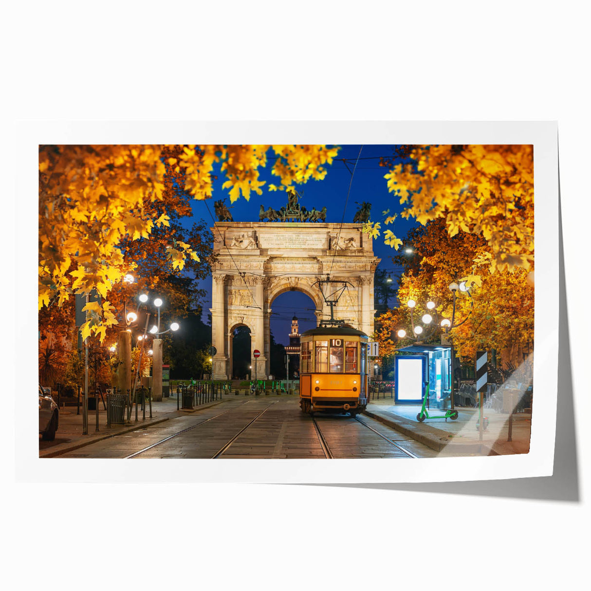 Rolled print of Milan scenery with floral accents in soft pastel hues, ideal for art wall dining room.