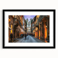 Extra large abstract art print of a colorful, textured Rome scenery on a black framed canvas, ideal for living room decor.