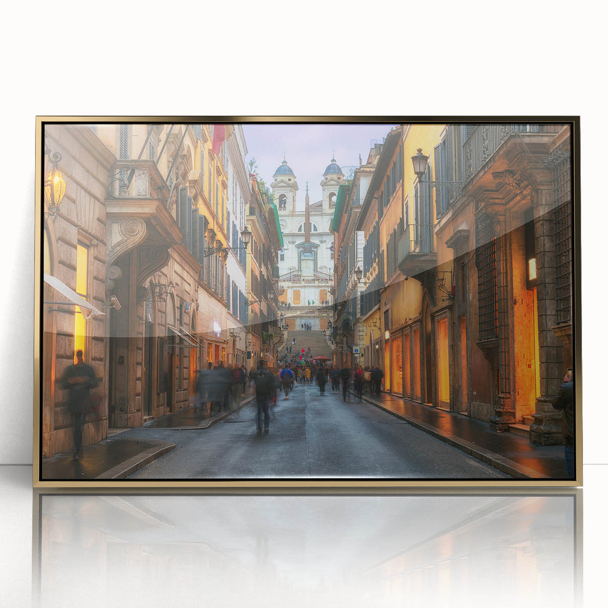 Acrylic print of Rome scenery in art deco style with gold frame, suitable for modern art wall decor.