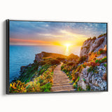 Black and white wall art of a Sicilian landscape on framed canvas, ideal for bedroom decor, featuring vintage poster style.