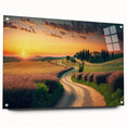 Acrylic print of a Tuscan landscape in muted earth tones, suitable for dining room decor.