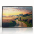 Large abstract wall art depicting a Tuscan landscape in muted earth tones on a framed acrylic.