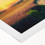 Art deco poster of Tuscany landscape in muted earth tones on rolled canvas, suitable for dining room wall art.
