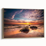 Framed canvas depicting a vintage-style landscape of a Lithuanian scenery, in muted gold and black tones.