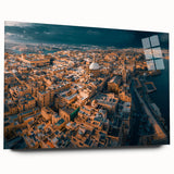 Acrylic print of a large abstract depiction of Malta's coastline in muted blue tones, ideal for bedroom or dining room art.