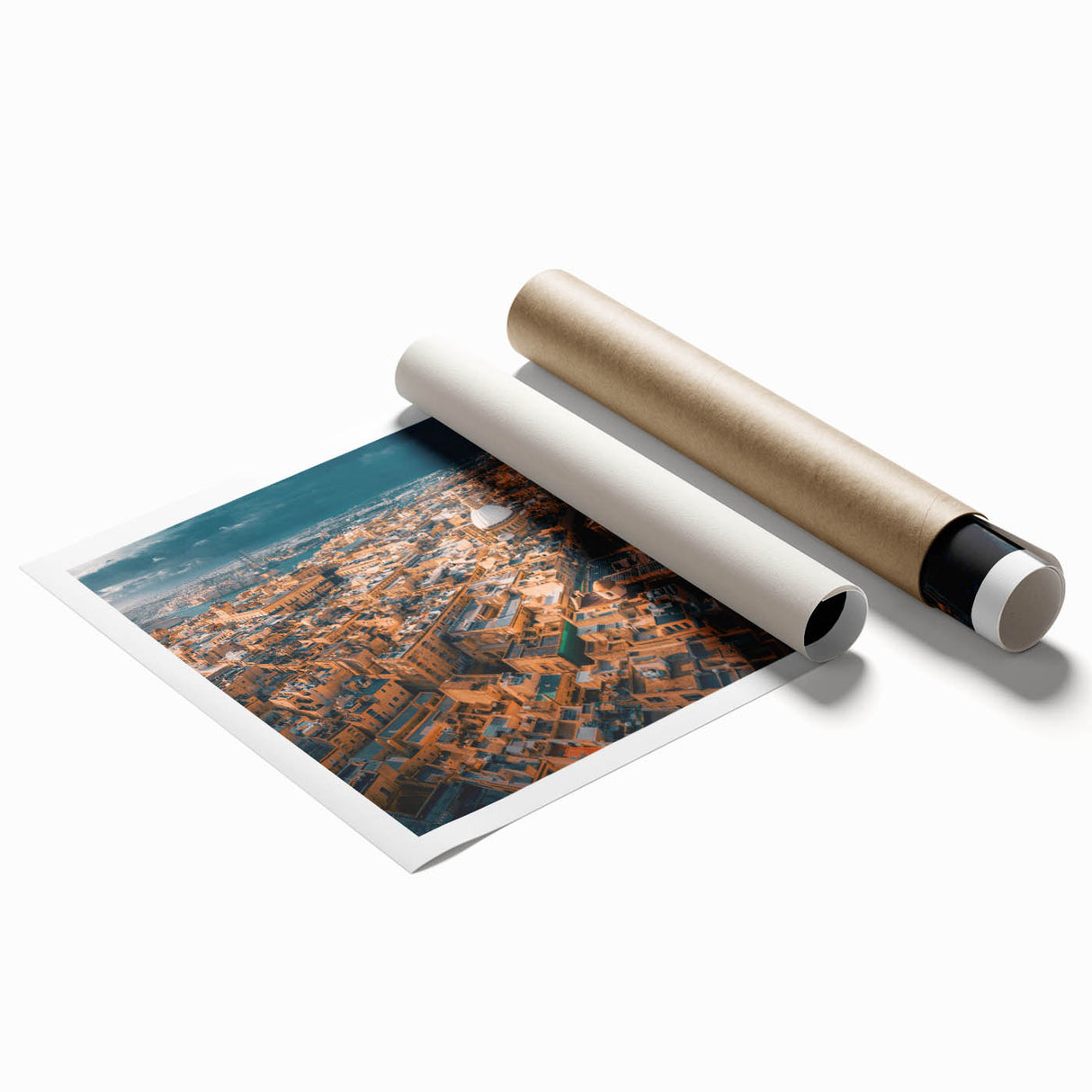 Large rolled print featuring a scenic Malta landscape with vibrant greens and blues.