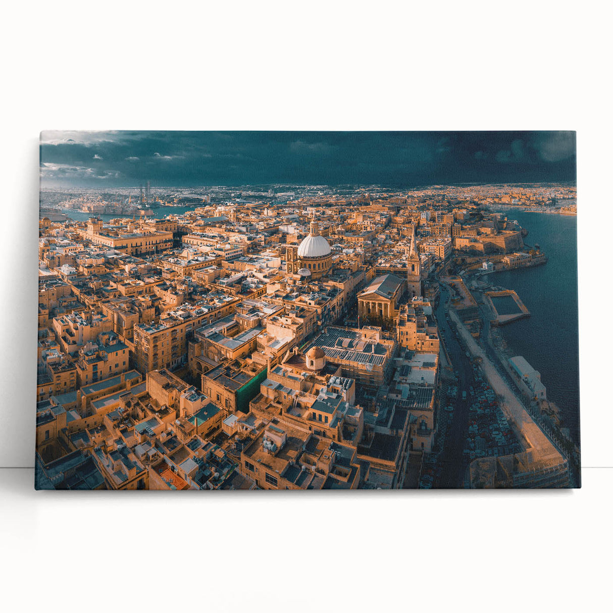 Black and white photograph of a European Malta scenery on large stretched canvas, ideal for kitchen wall art.