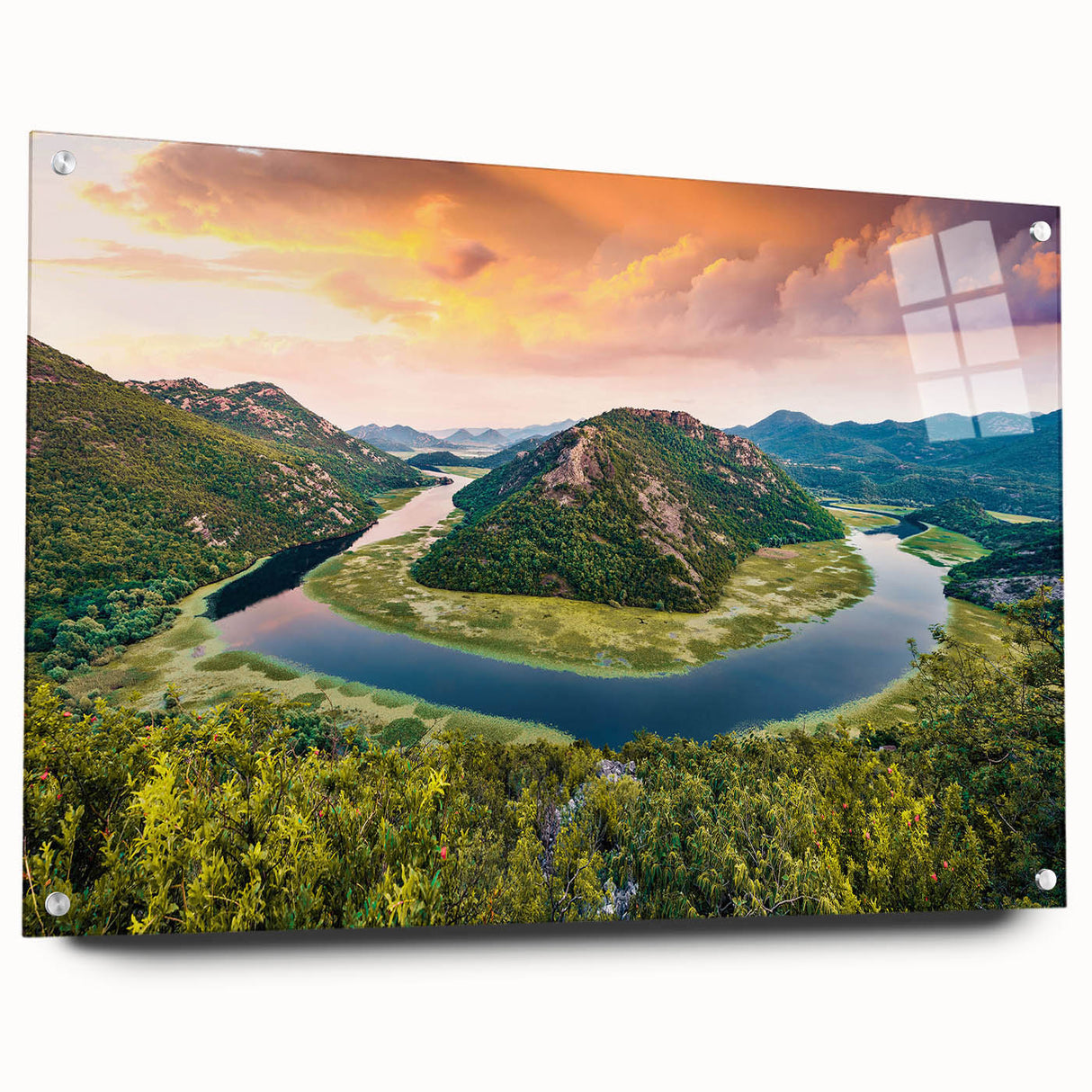 Acrylic print of a vibrant Montenegro landscape, suited for bedroom or dining room decor.