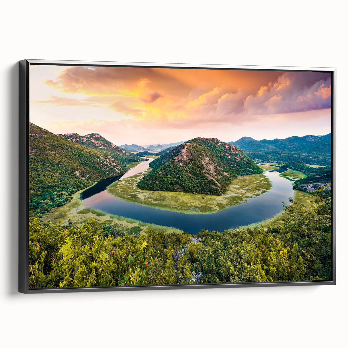 Black and white landscape art painting of Montenegro on framed canvas, ideal for bedroom wall decor.