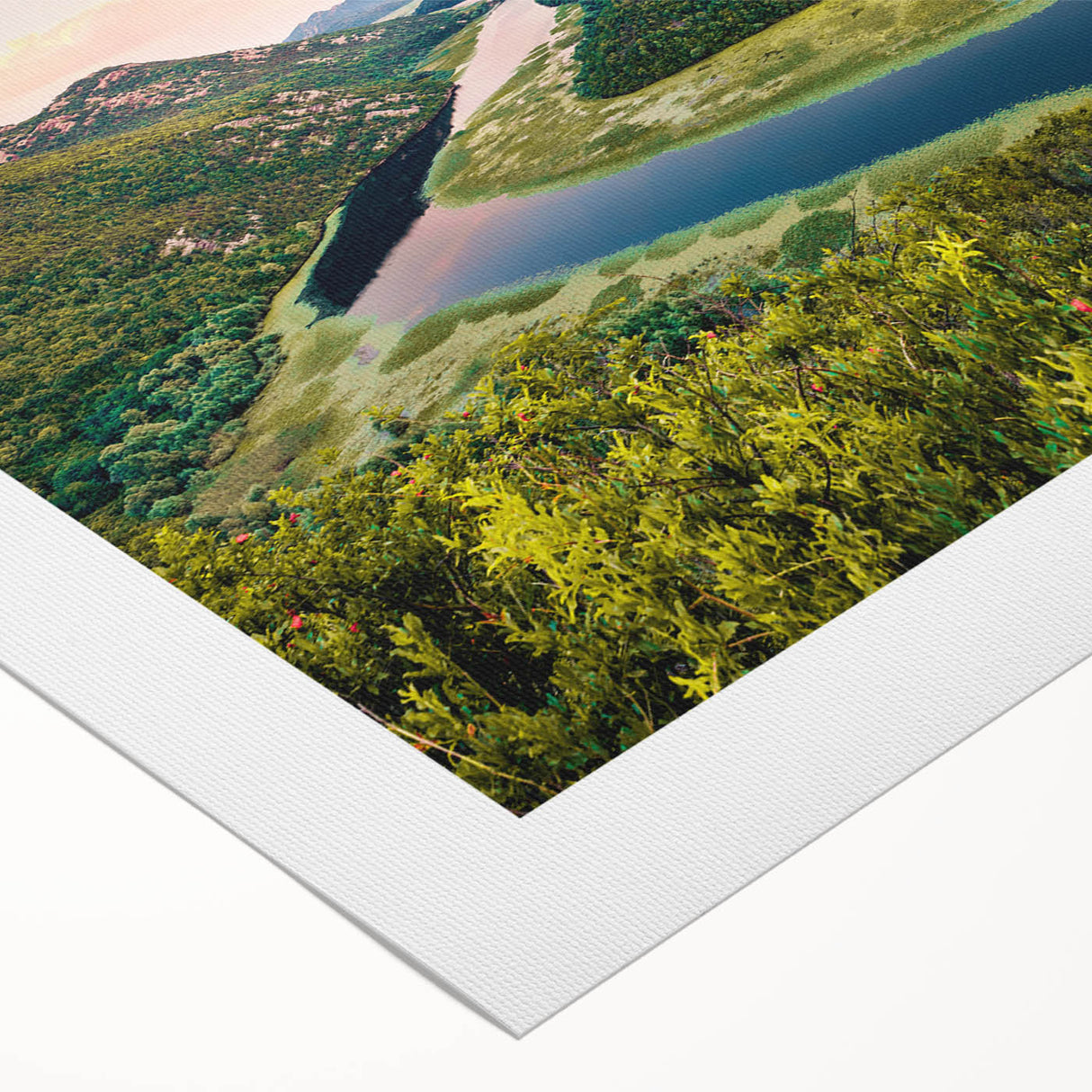 Art deco poster of Montenegro scenery in muted earth tones on rolled canvas, suitable for dining room wall art.