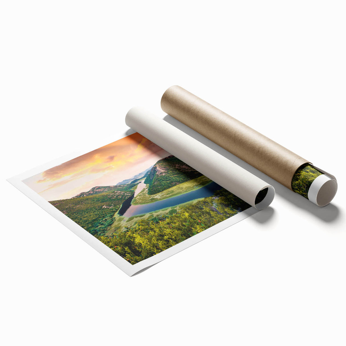 Extra large rolled print of a Montenegro scenery with lush florals, ideal for classy bathroom wall art.