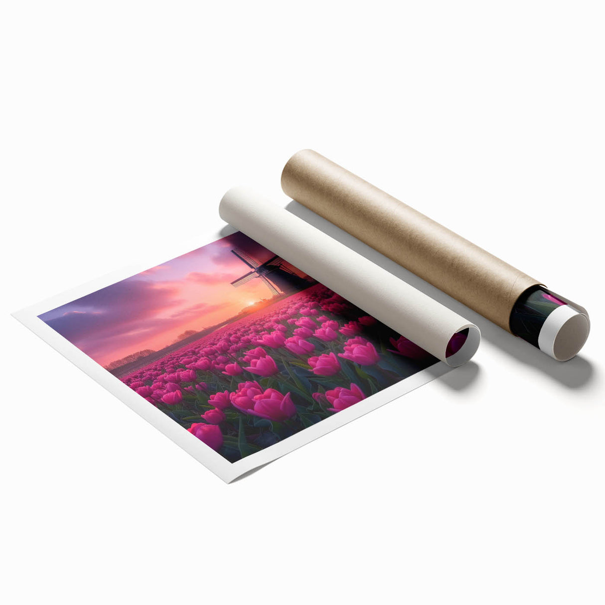 Extra large rolled print depicting vibrant floral scenery in the Netherlands, ideal for classy bathroom wall art.