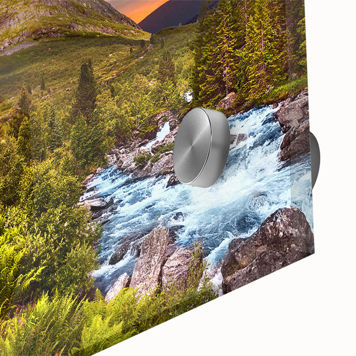 Large abstract wall art of a Norwegian landscape in muted earth tones on acrylic glass, ideal for dining room ambiance.