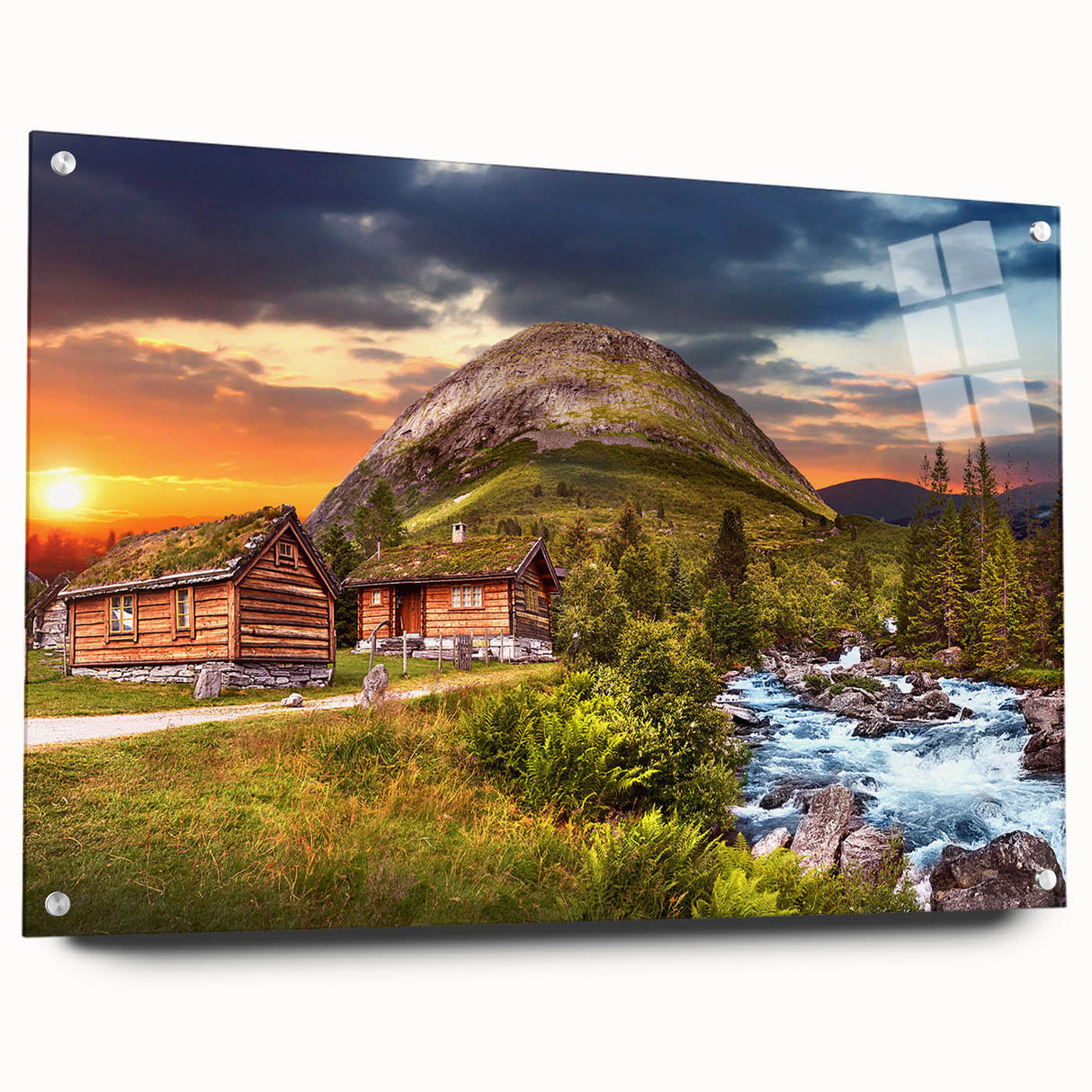 Acrylic print of a European scenery in Norway with muted earth tones, ideal for dining room decor.