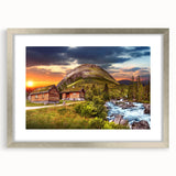 Extra large abstract art print of a textured Norwegian landscape in muted earth tones, framed in silver.