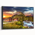 Black and white landscape art painting of a Norwegian scenery on framed canvas, suitable for bedroom wall decor.