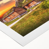 Art deco poster of a serene Norwegian landscape on rolled canvas, featuring cool blue and green tones.
