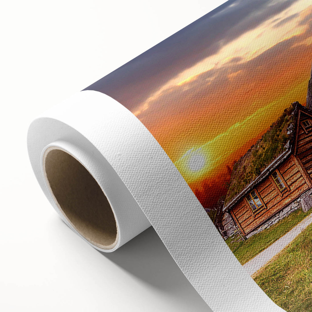 Art Deco style poster of a serene Norwegian landscape on rolled canvas, ideal for nursery wall art.