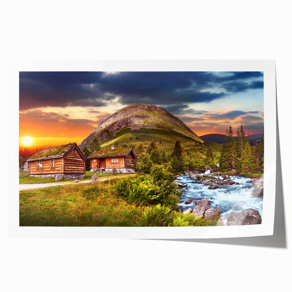 Extra large rolled print of a European scenic landscape in muted earth tones, ideal for dining room wall art.