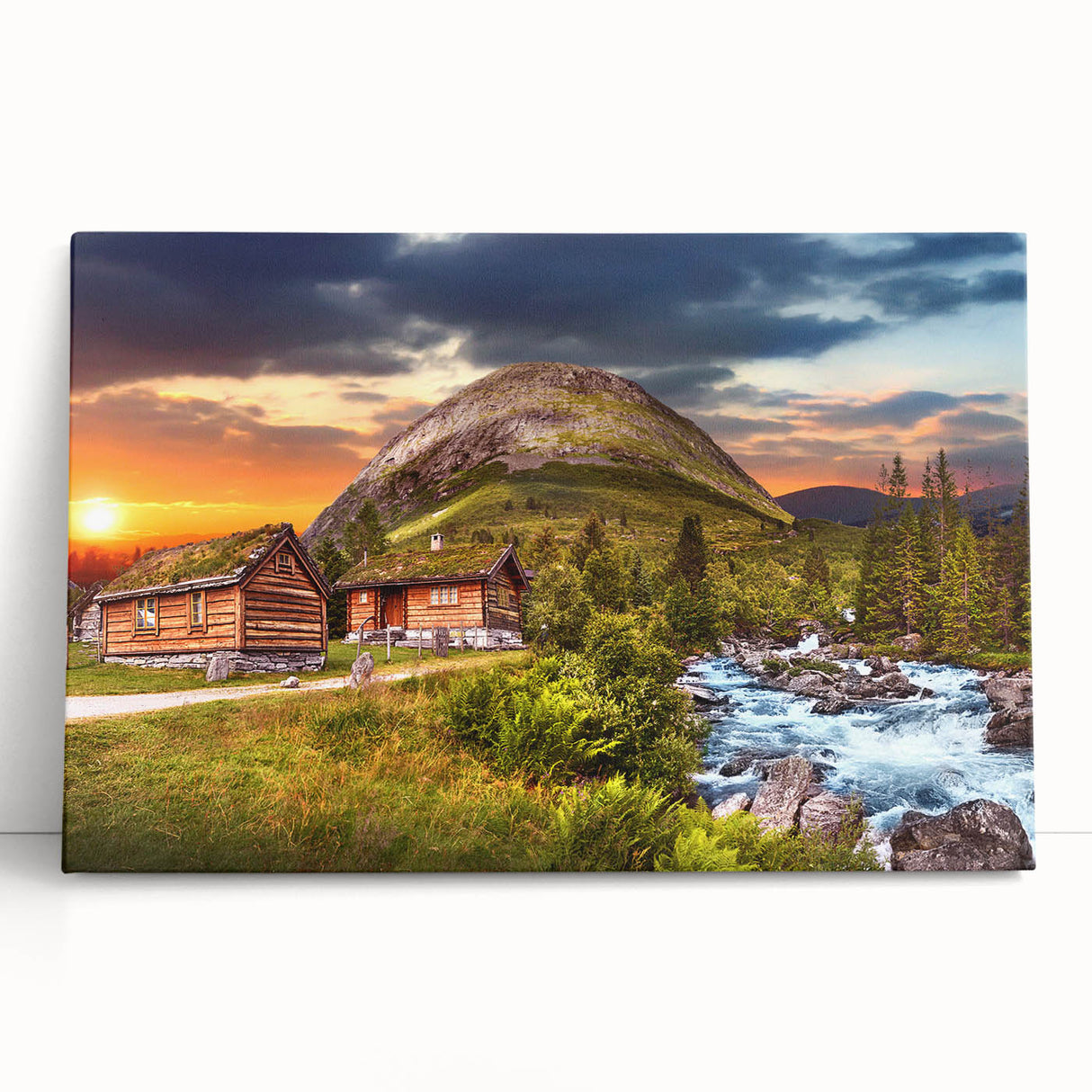 Black and white photograph of a Norwegian landscape on stretched canvas, ideal for kitchen wall art.
