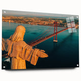 Acrylic print of Lisbon scenery with muted earth tones, ideal for dining room decor.