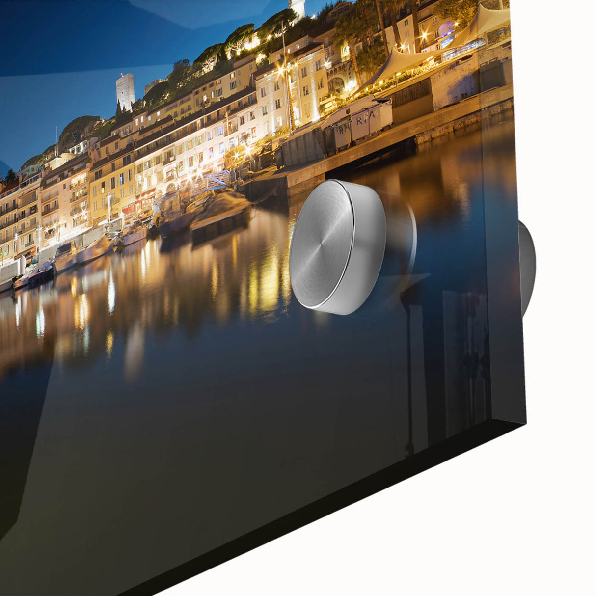 Large abstract wall art depicting Porto, Portugal, in muted blue and gray tones on acrylic glass, ideal for dining room art.