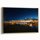 Framed canvas of vintage-style Porto landscape in muted gold and black tones, ideal for bedroom wall art.