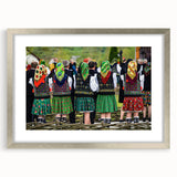 Extra large abstract art print featuring textured scenery of Romania in muted earth tones, framed in silver.