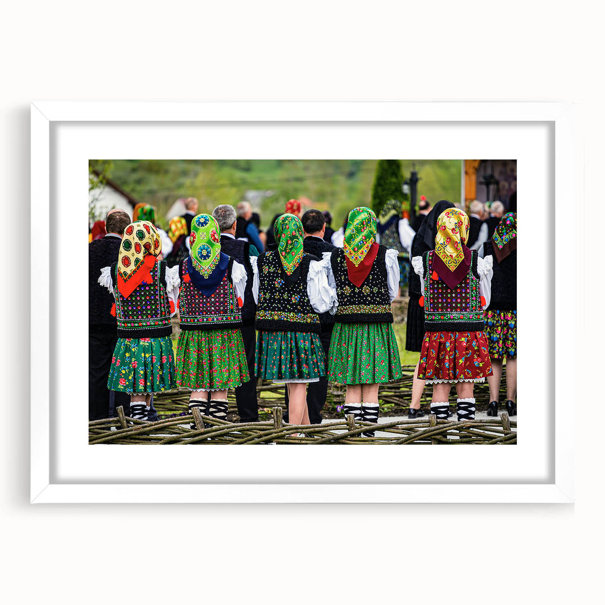 Textured abstract art print depicting a Romanian landscape in muted earth tones on a framed white mat.