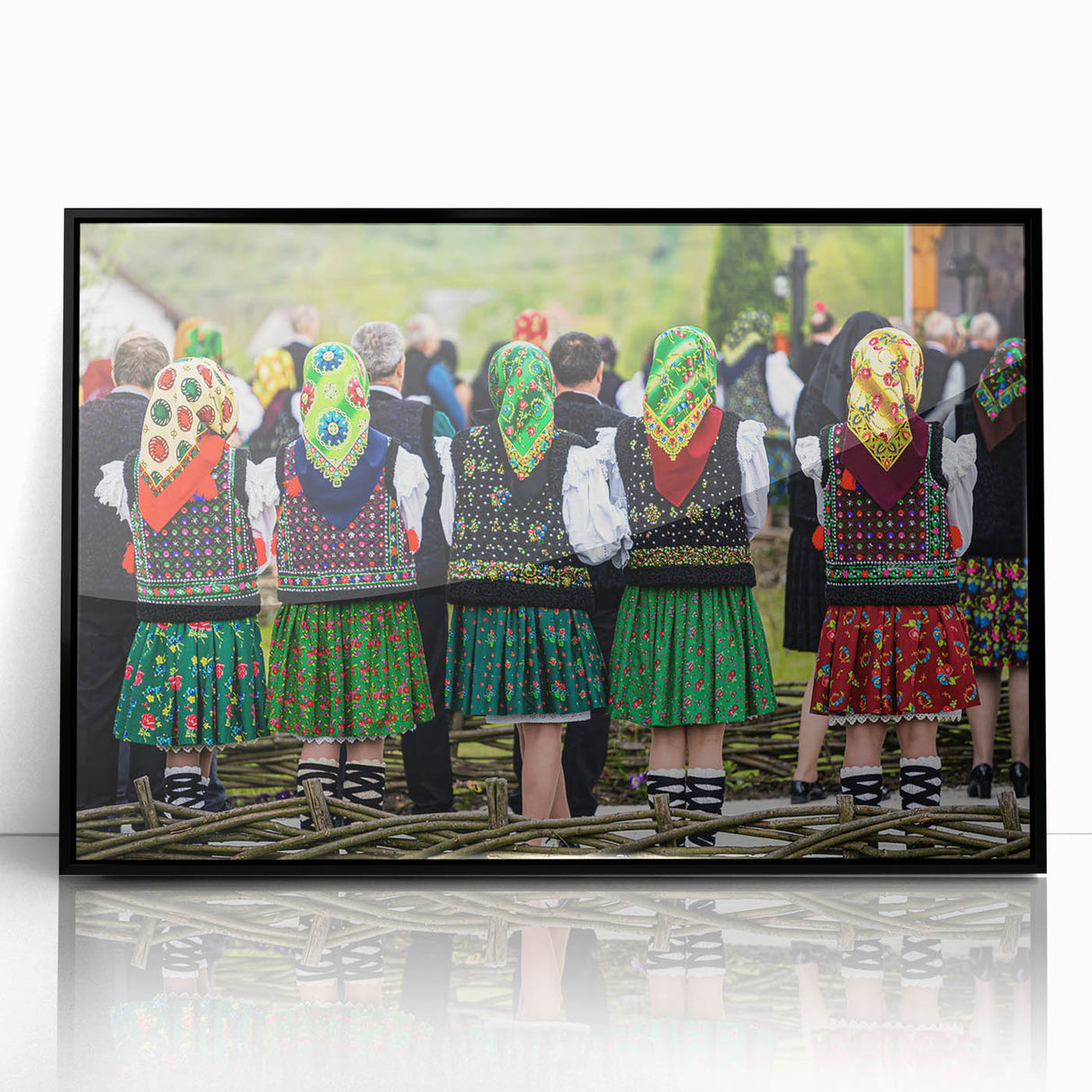 Large abstract wall art depicting a Romanian landscape in vibrant hues on a framed acrylic print.