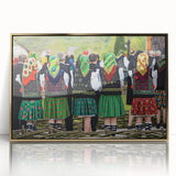 Art deco poster of a Romanian landscape in muted gold and brown tones, acrylic framed, ideal for modern art wall decor.
