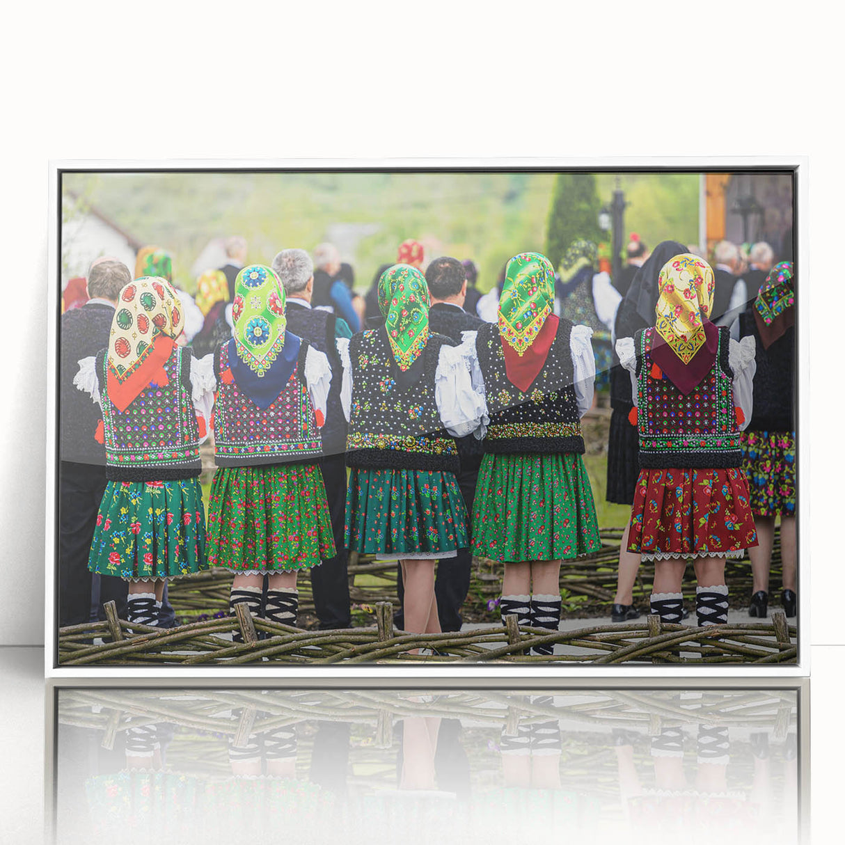 Mid-century modernist art depicting a European Romanian scenery in muted earth tones on a framed acrylic print.