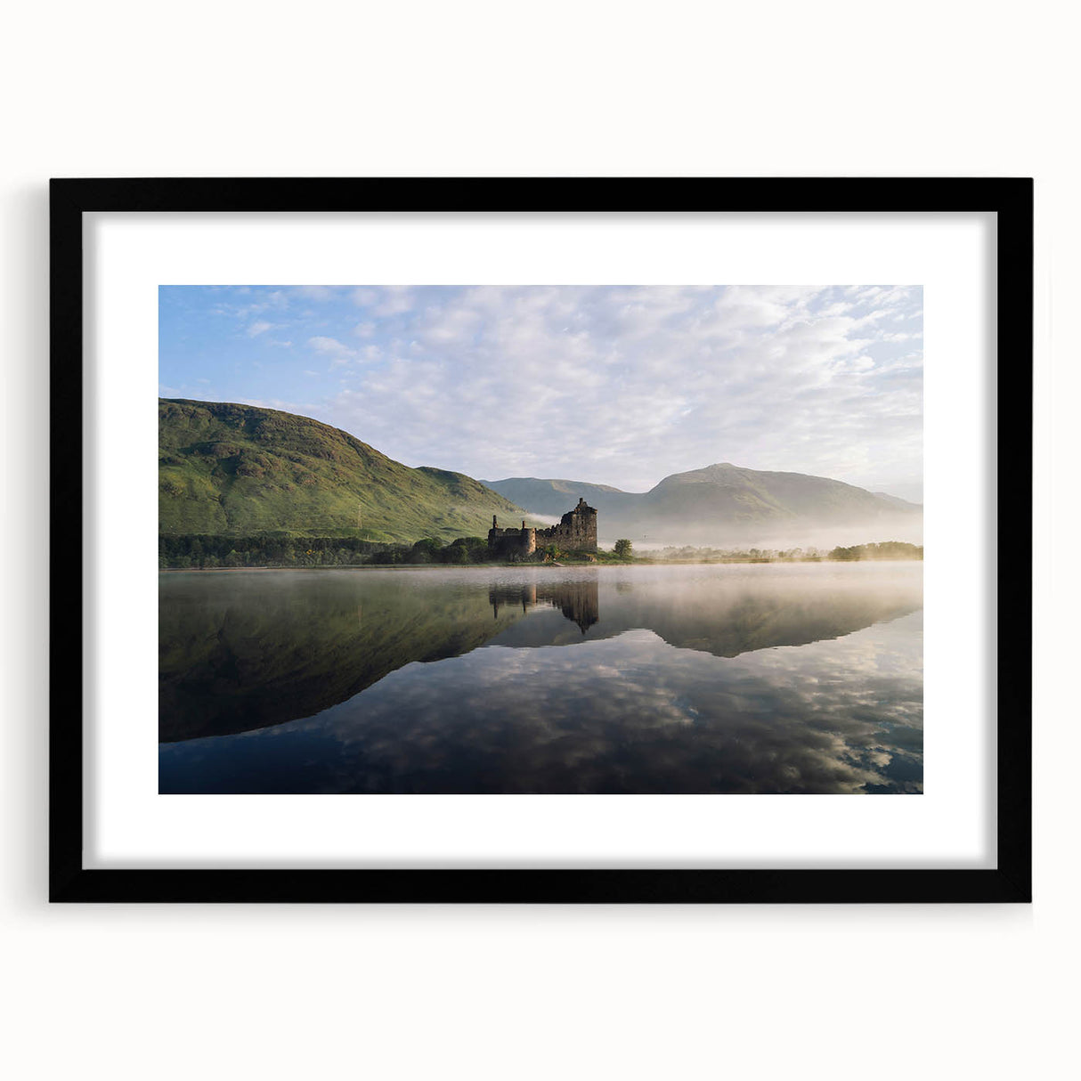 Extra large framed wall art depicting a colorful, textured abstract representation of a Scottish landscape.