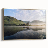 Framed canvas featuring a vintage-style Scottish landscape in muted gold and black tones, ideal for bedroom wall decor.