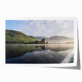 Extra large rolled print depicting a serene Scottish landscape in muted green and blue tones, ideal for dining room wall art.