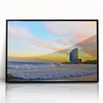Large abstract wall art depicting Barcelona scenery in muted earth tones on a framed acrylic.