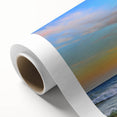 Art Deco poster of Barcelona scenery in pastel blue and pink, rolled canvas, ideal for nursery wall art.