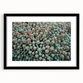 Extra large abstract art print of colorful, textured European scenery on a black framed canvas, ideal for living room decor.