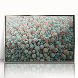 Large art print of a European Canary Island scenery in mid-century modernist style, framed in silver acrylic.