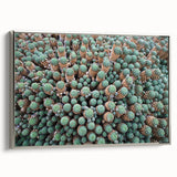 Landscape art painting of the Canary Islands with colorful vintage poster art, framed in silver on canvas.