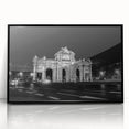 Large abstract wall art depicting the Madrid skyline in muted gray and blue tones on a framed acrylic.