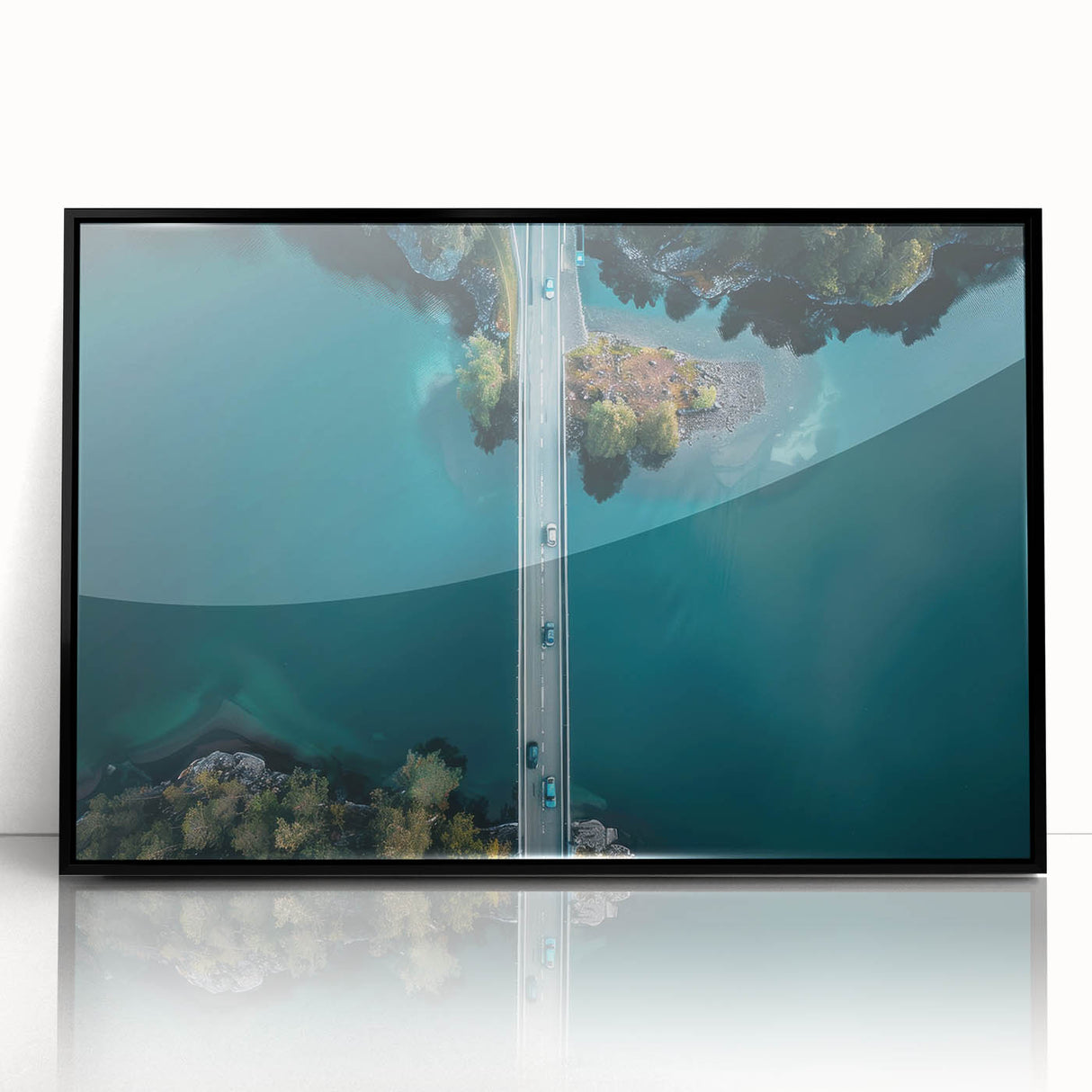Large abstract wall art depicting a serene Swiss landscape in muted earth tones on a framed acrylic.