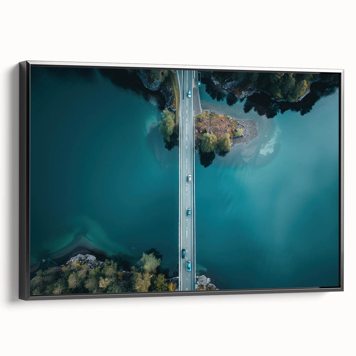 Black and white framed canvas of a vintage Swiss landscape, ideal for bedroom wall decor.