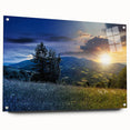 Large abstract wall art depicting a European scenery in muted earth tones on acrylic glass, ideal for dining room decor.