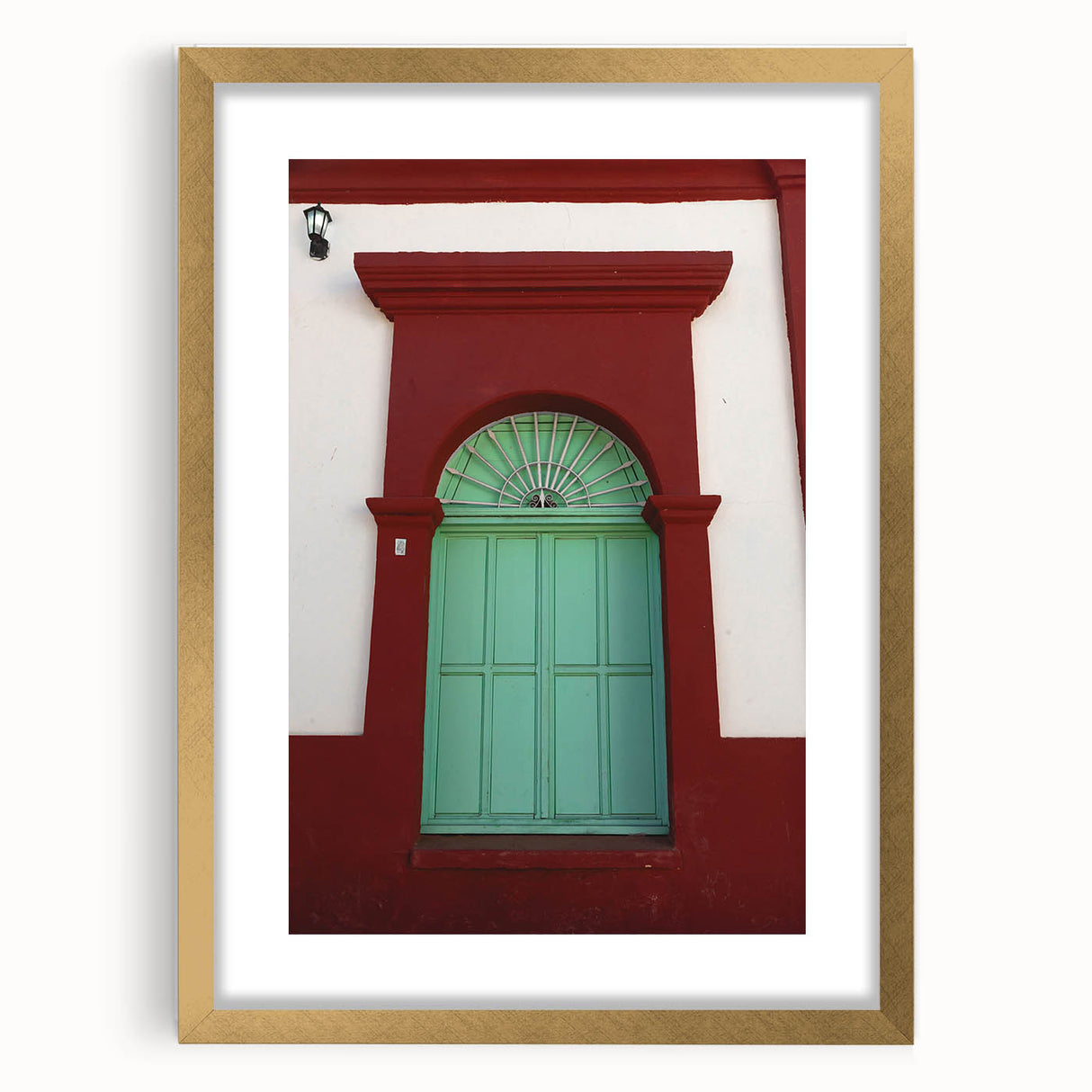 Extra large abstract art print depicting Baja California scenery in textured gold frame, ideal for living room decor.