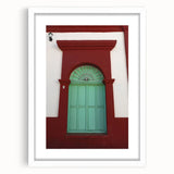 Abstract art print depicting the Baja California scenery in a mix of cool blues and greens, framed in white.