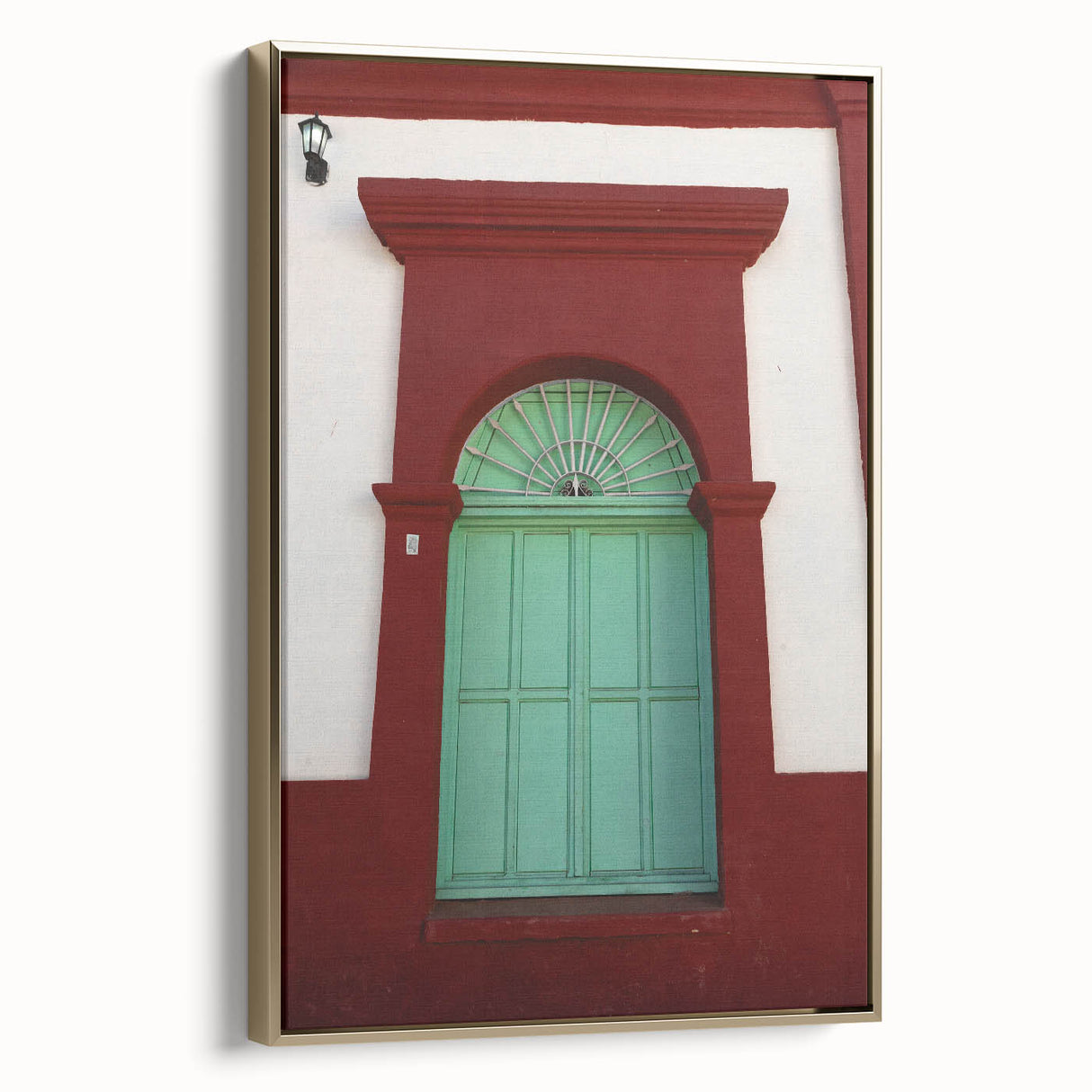 Framed canvas of Baja California landscape in vintage poster style with black and gold tones, ideal for bedroom wall art.