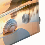 Large abstract wall art of Cancun scenery in vibrant ocean blues and greens on acrylic glass.