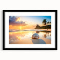 Abstract art print of Cancun scenery in vibrant colors on a textured, extra large canvas, framed in black.