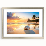 Textured abstract art print of Cancun scenery in muted blue and green shades, framed in silver, suitable for bedroom decor.